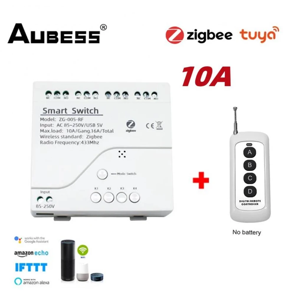 

Tuya Zigbee Smart Light Switch Module 4CH 85-250V Relay Smart Home APP Remote Control Works With Alexa Google Assistant Gateway