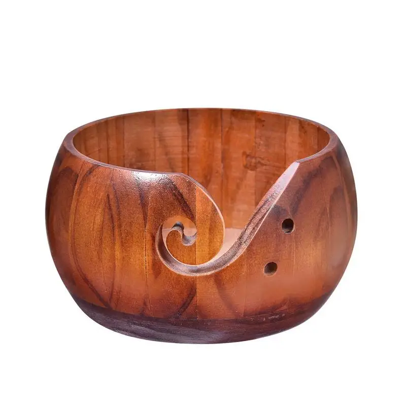 

Wooden Yarn Bowl Handmade Woven Round Bowl For Knitting And Crochet