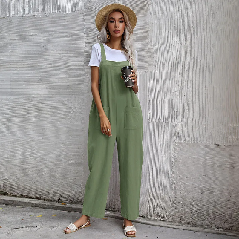 Hot Style Large Women Casual Jumpsuit With Double Shoulder Straps With Solid Pockets Dropshipping Fulfillment Drop Ship