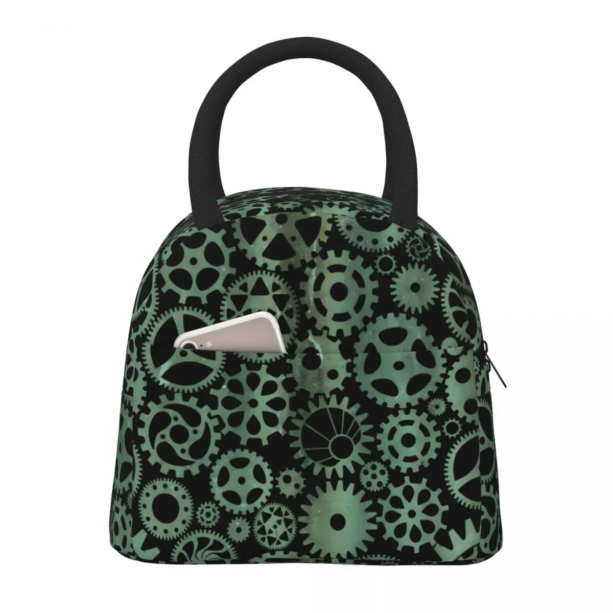

Steampunk Print Lunch Bag Verdigris Bronze Convenient Lunch Box Travel Graphic Cooler Bag Cute Oxford Thermal Tote Handbags