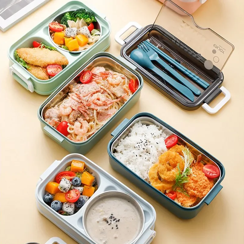 

304 Stainless Steel Lunch Box Bento Box For School Kids Office Worker 2layers Microwae Heating Lunch Container Food Storage Box