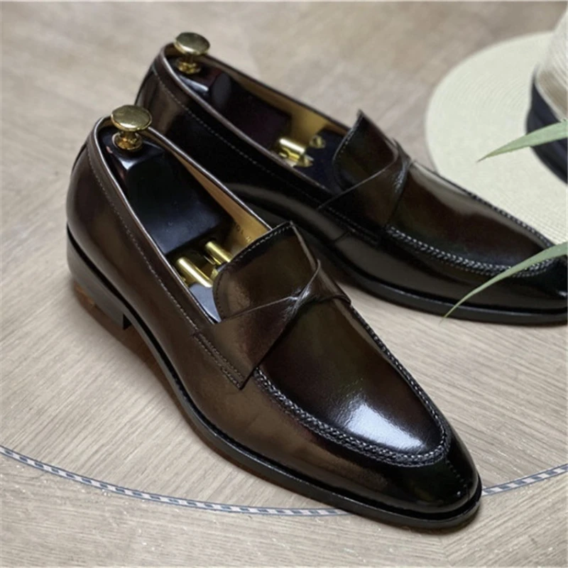 Men Business Dress Shoes Loafers Pointed Toe Solid Color Enhanced Breathable Oxford  for Mens  Genuine Leather