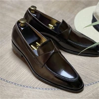 men business dress shoes loafers pointed toe solid color enhanced breathable oxford shoes for mens shoes genuine leather