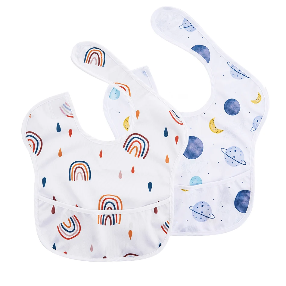 

Elinfant 2 Pcs/Set Waterproof New Patterns Baby Bibs Cartoon Printing Infant Feeding Bibs Reusable Coating Feeding Bibs