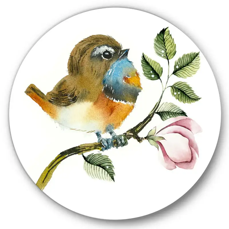 

'Bluethroat Bird Sitting On A Branch' Traditional Circle Metal Wall Art 36x36 - Disc of 36 Living Room Interior Home Decoration