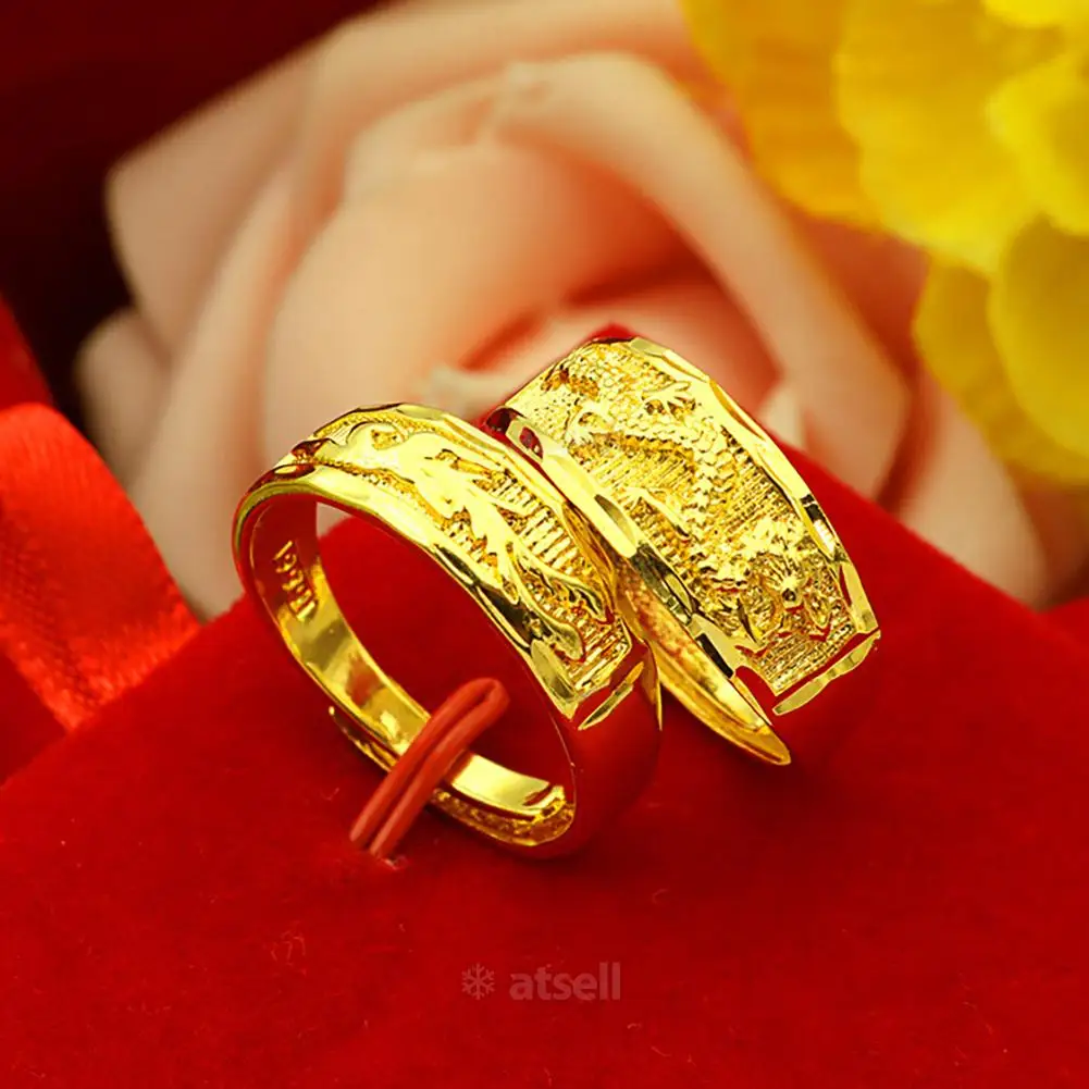 Золотистый дракон феникс парные обручальные кольца регулируемые ювелирные