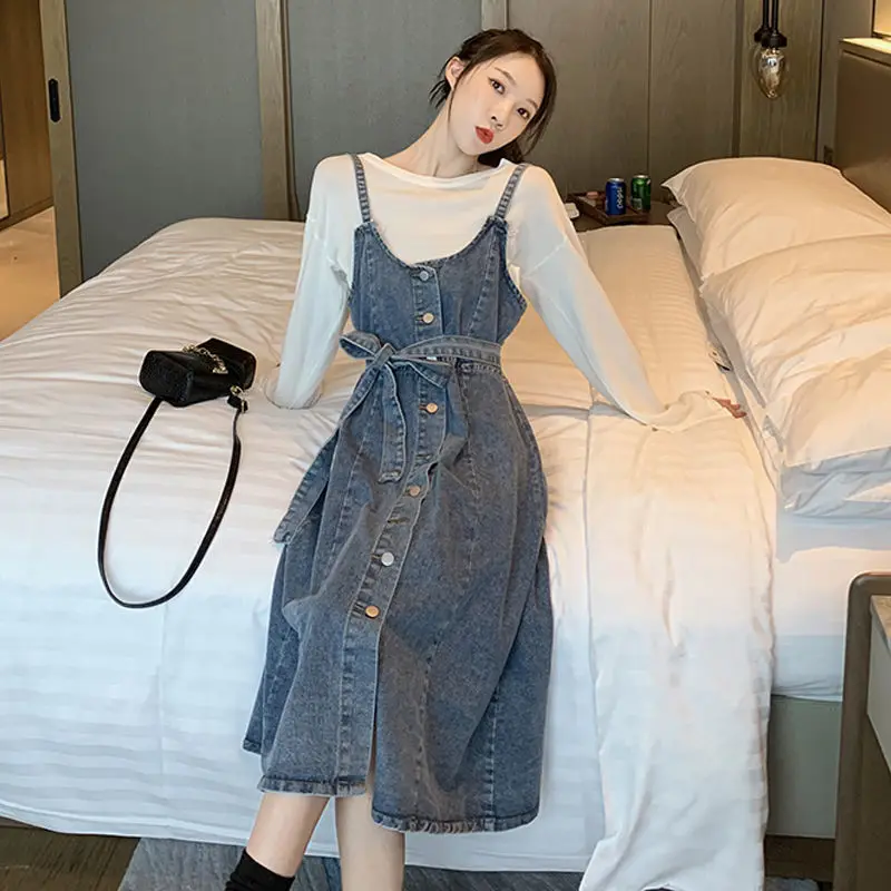 

New Fashion Design Niche Design Denim Dress Women's Autumn and Winter Loose Slim Slim Suspenders Sweet Wind Suspenders Skirt