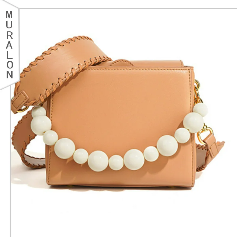 2022 Ladies Handbags Luxury Designer Genuine Leather Pearl Bag Wide Straps Shoulder Portable Messenger Small Square Bag Tofu Bag