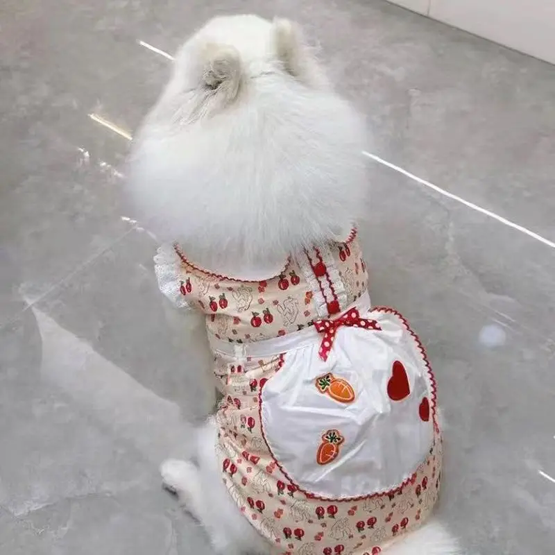 

Flower Dress Pet Clothing Dogs Print for Dog Clothes Costume Small French Bulldog Cute Summer Pink Girl Mascotas