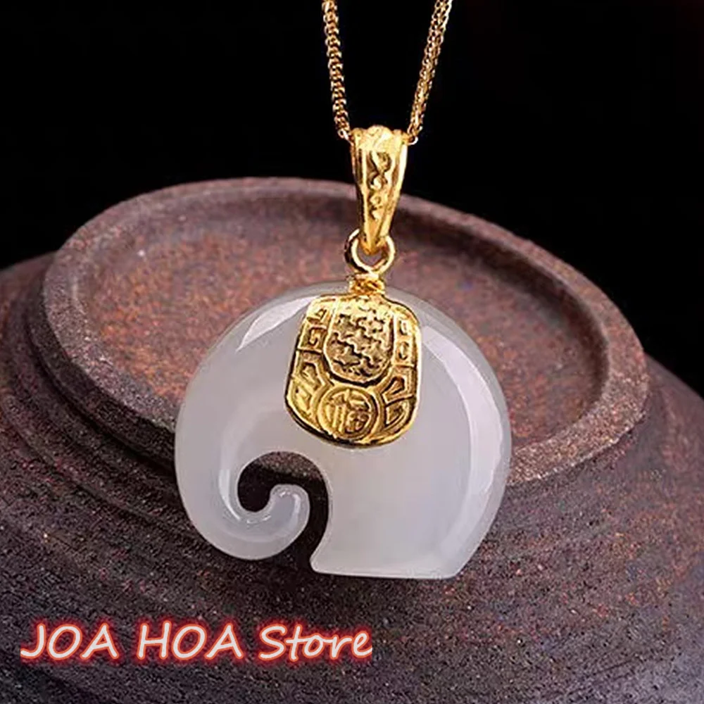 

Новейшая Изысканная подвеска из белого нефрита, золотого шелка, роскошная Детская Подвеска Elephanz, элегантное благородное ожерелье, цепочка, Изящные Ювелирные изделия