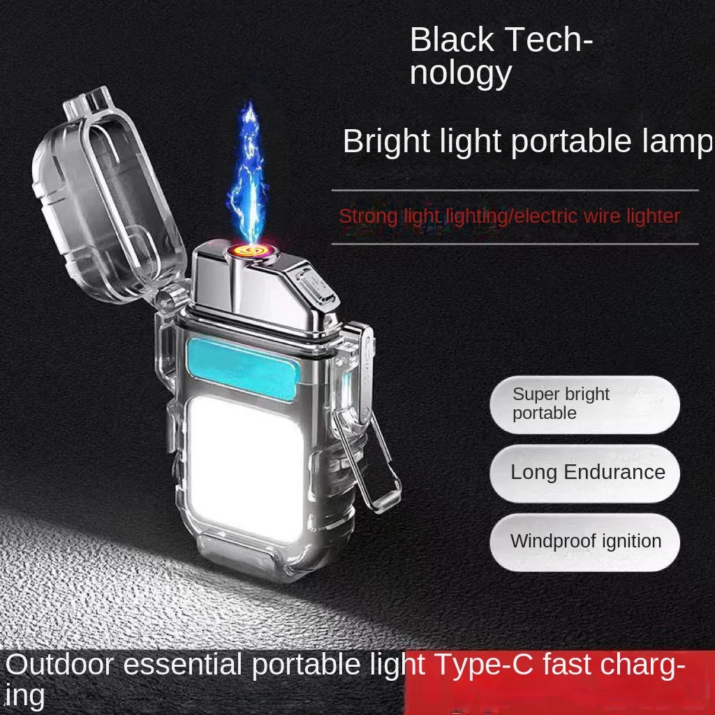 

New Rechargeable Arc Lighter Lighting Light Outdoor Multifunctional Lighter Flashlight Mini Keychain Light