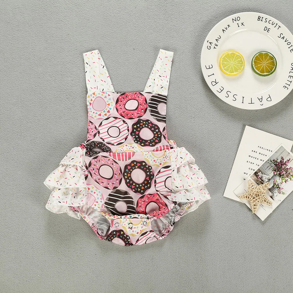 

Newborn Infant Baby Girls Bodysuit Sleeveless Print Baby Girl Summer Clothes Fashion Ruffled Covered Button Baby Girl Romper