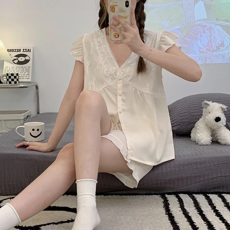 FUNISHI Women's Pajamas Summer пижама женская Silk Sexy Sleepwear Loose Version Plus Size Pajama Set Nightgown