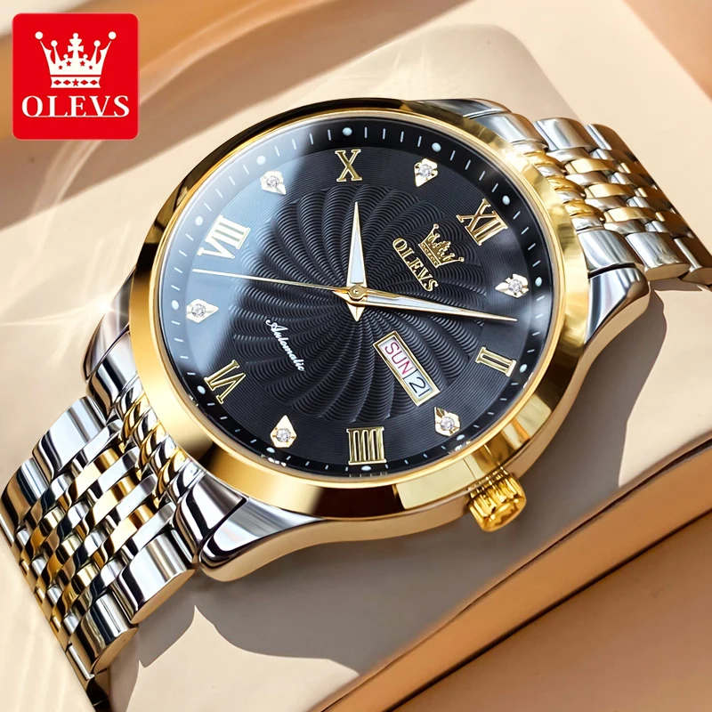OLEVS Gold Men Mechanical Watch Luxury Waterproof Stainless Steel Automatic Watch Man Business Formal Mechanic Wristwatch Male