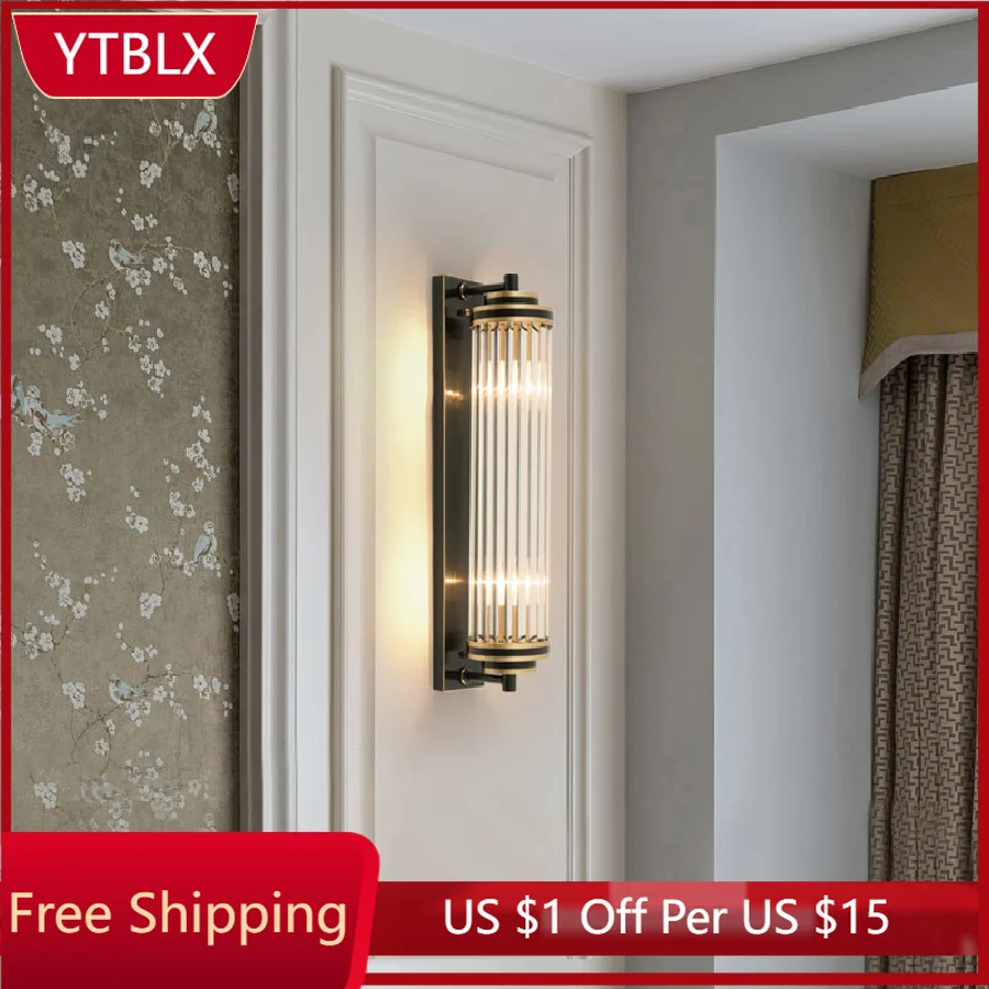 

Modern Crystal Wall Lamp Indoor Creative Decor Copper Sconce Black Golden Living Room Aisle Bedroom Wall Light Art Stair Light