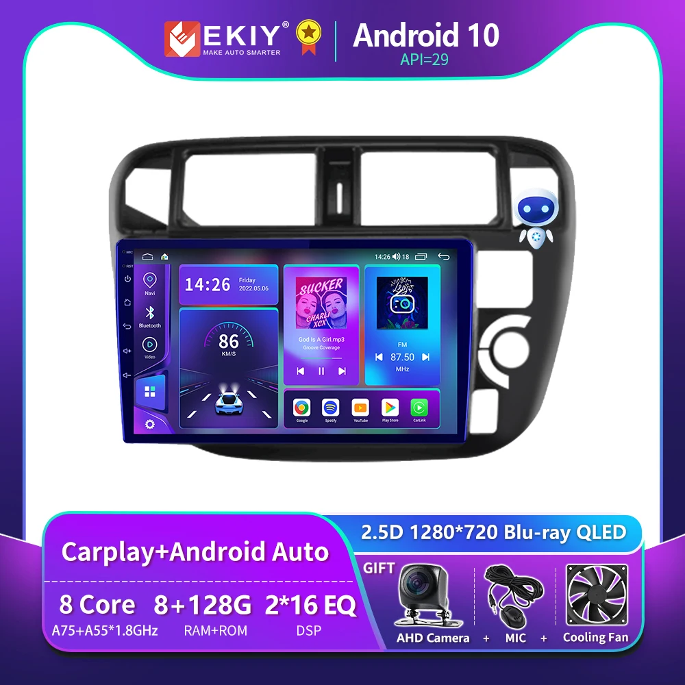 EKIY T900 8G 128G For Honda Civic 1996 - 1999 RHD Car Radio Multimedia Video Player Navigation GPS Android Auto BT No 2 Din DVD
