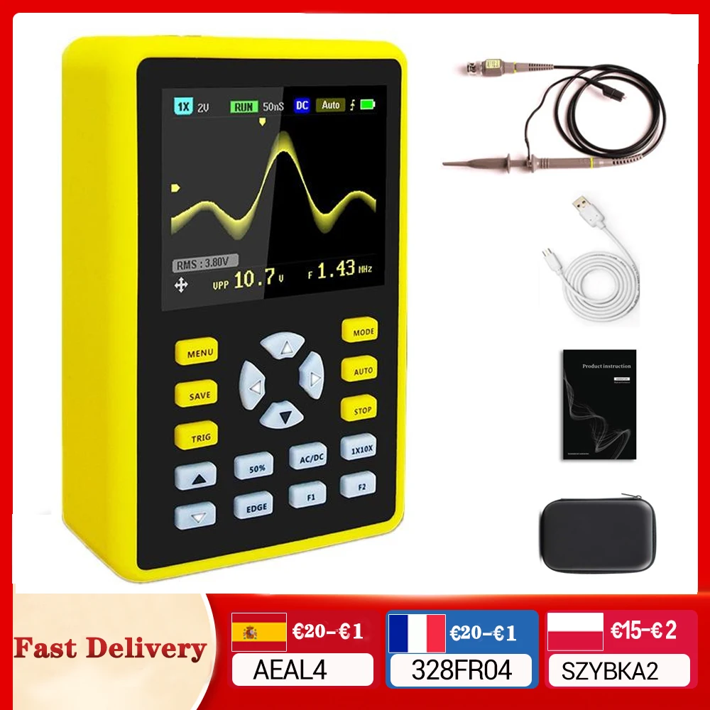 

ADS5012H Digital 2.4" TFT Screen Anti-burn Oscilloscope 500MS/s Sampling Rate 100MHz Analog Bandwidth Support Waveform Storage