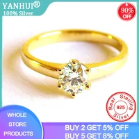 yellow gold wedding rings 5 5mm lab diamond stone classic luxury six claw tibetan silver s925 rings for women wedding jewelry