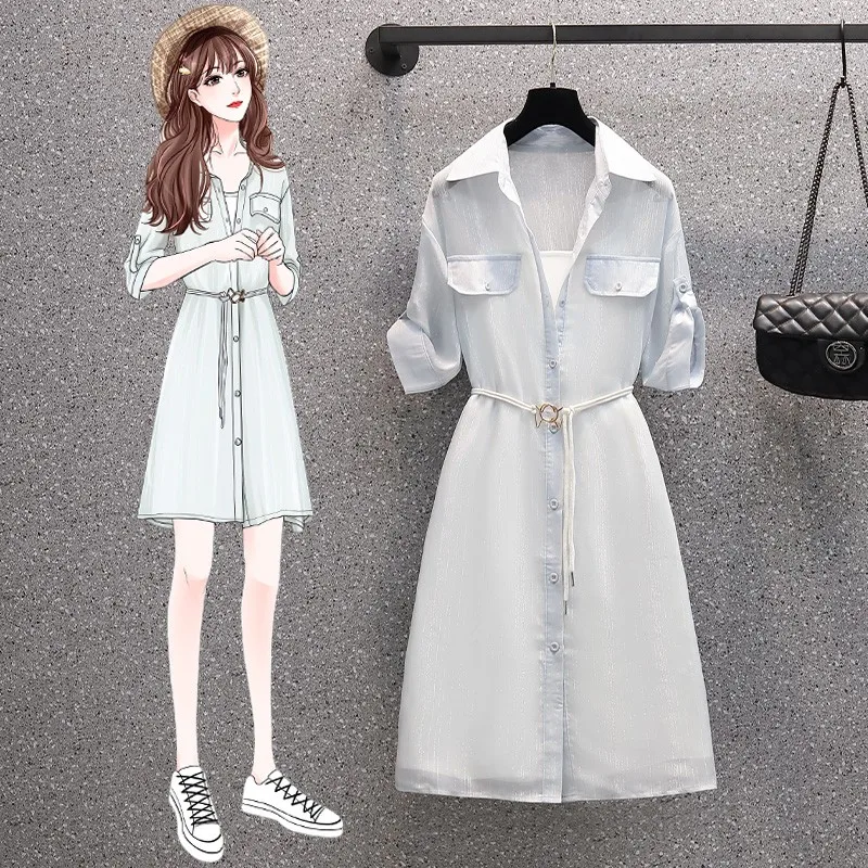 

2022 Elegant Women Spring Half Sleeve Patchwork Dresses For Women Korean Two Pieces Blazer Midi Dresses Female