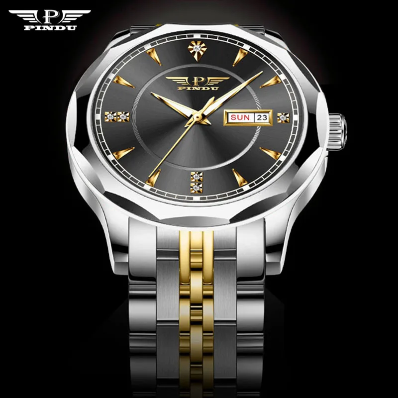 PINDU Watches Men Mechanical Watch Tungsten Steel Material Fully Automatic Calendar Week Waterproof Fashion MAN WATCH Reloj