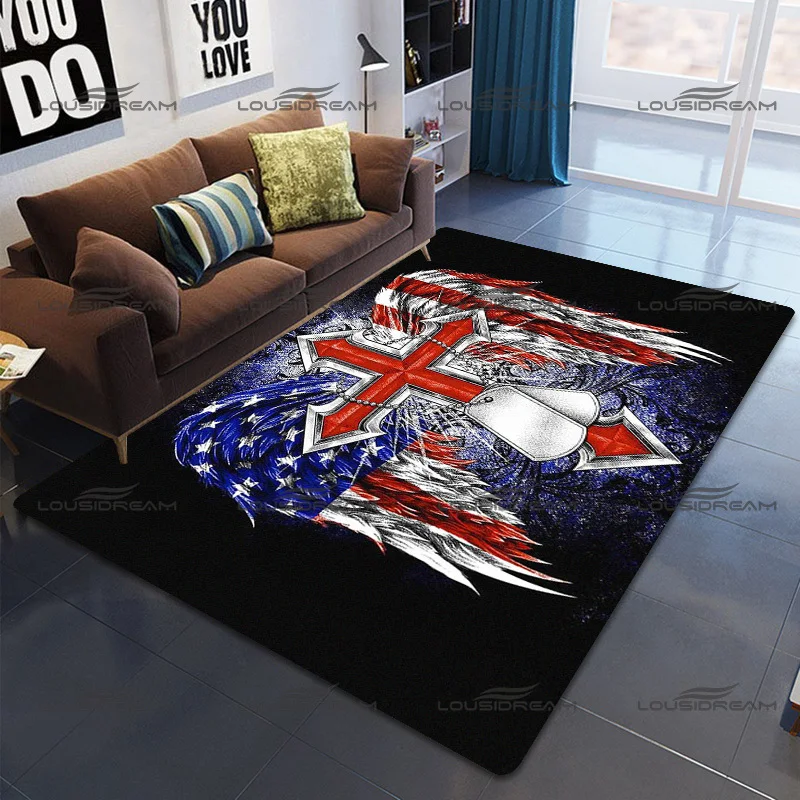 

Holy Cross Stars and Stripes Pattern Carpet Square Flannel Tribute Hero Rugs Modern Home Living Room Floor Mats Bedroom Carpet