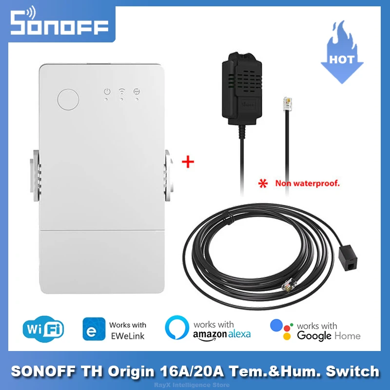 

SONOFF TH Origin 16A 20A WiFi Smart Switch with Temperature Humidity Monitor Smart Home Work with eWeLink Alexa Google Assistant