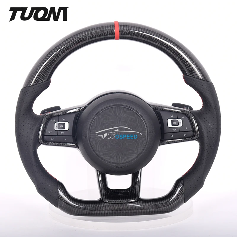 

Car Steering Wheel For VW Gti MK6 MK7 Golf6 Golf 7 MK8 Jetta Passat Polo Gloss Carbon Fiber Perforated Leather