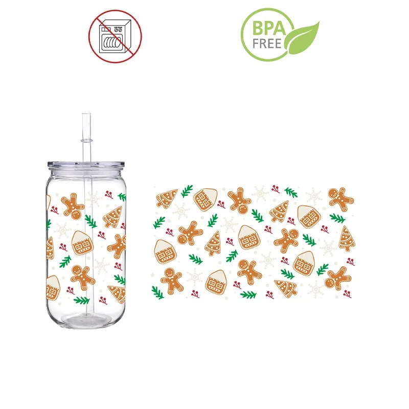 Рождественский 3D DIY Печатный ПЕТ Пластиковый соломенный стакан 16 унций