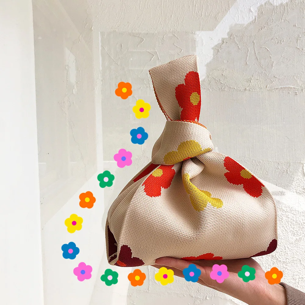 

Original Design Knit Bag Crochet French Polka Dot Stripe Flora Knitted Bag 2022 Handbag Fashion Underarm Women's Even Bags Woman