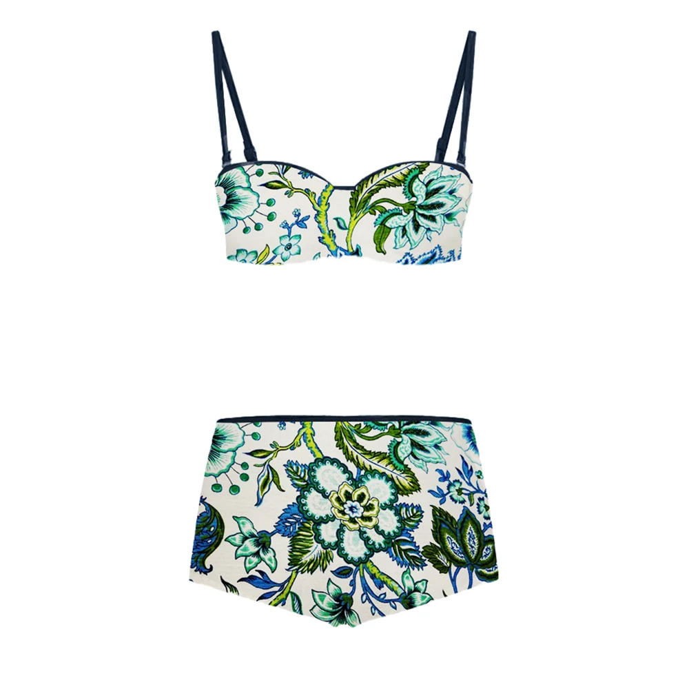 Floral Print Slender Shoulder Strap Swimsuits & Skirts Chic Lace-Up One Piece Swimwear Sexy V-Neck BIkinis Summer Beach Dress