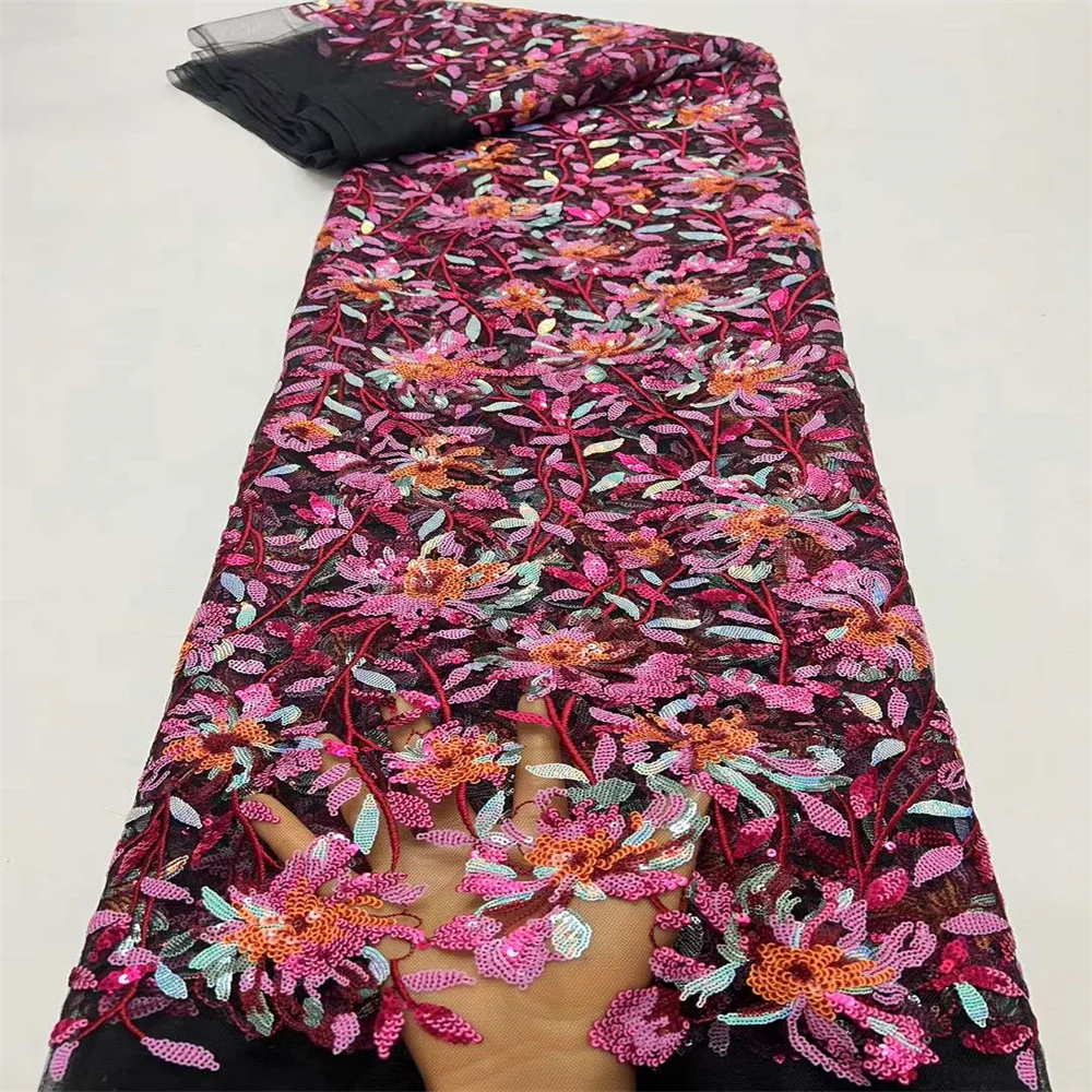Новинка 2024 африканская нигерийская Изысканная кружевная ткань с блестками