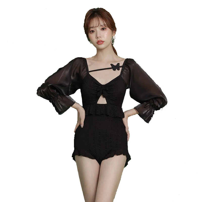 Цельный купальник женское покрытие для живота тонкий солнцезащитный костюм с