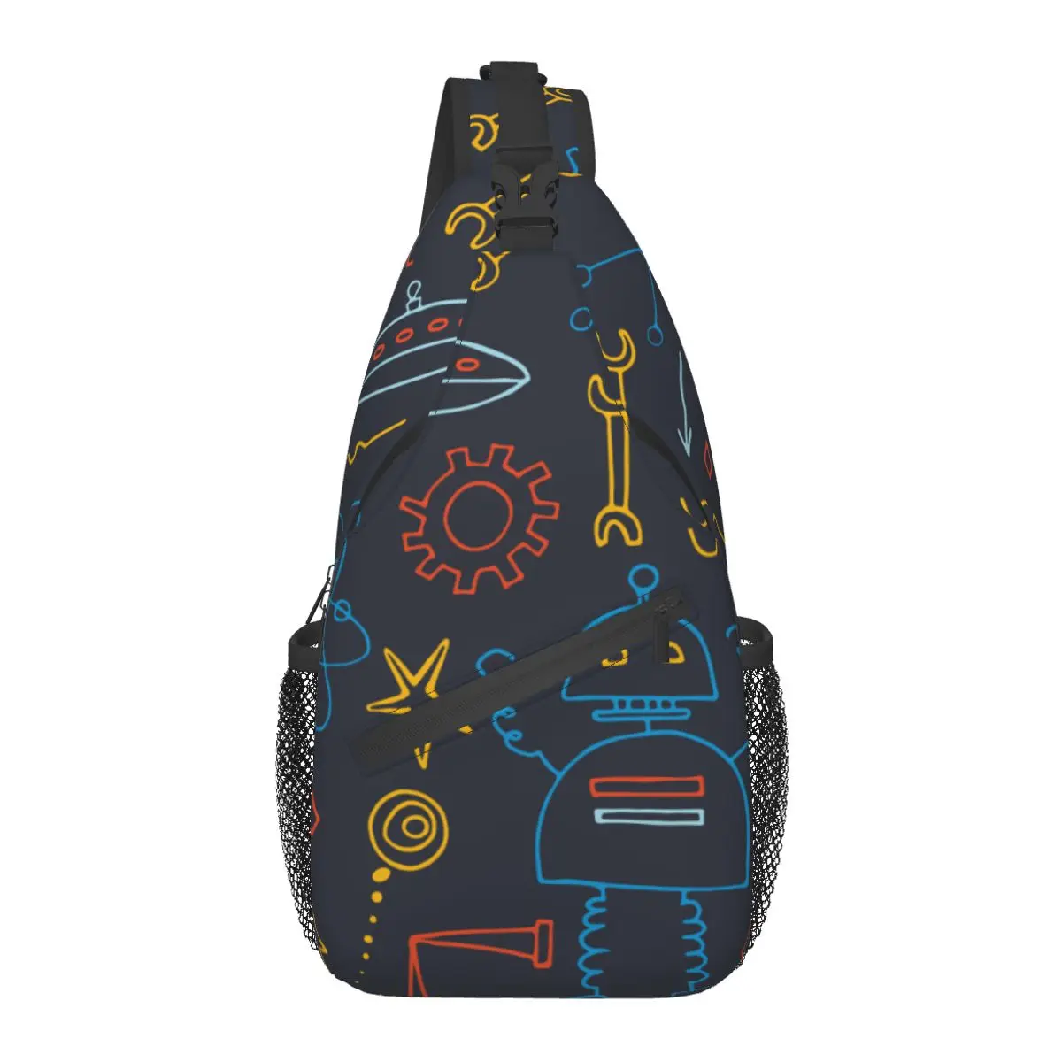 

Men's Sling Pack Chest Shoulder Crossbody Bag Women Hand Drawn Robots School Board Biker Satchel Handbag Phone Bag