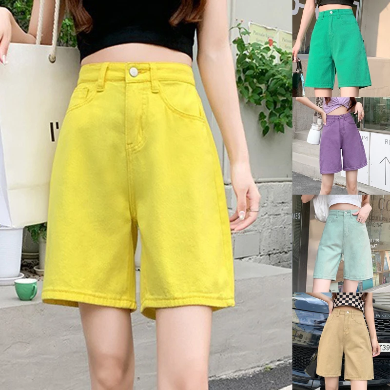 

Chic Straight Loose Women Jeans Shorts Summer High Waist Pockets Female Wide Leg Denim Shorts Straight Casual Slim Pants