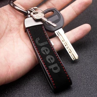 cute metal leather lanyard keychain men women buckle car styling key rings jewelry gift for jeep renegade compass grand cherokee