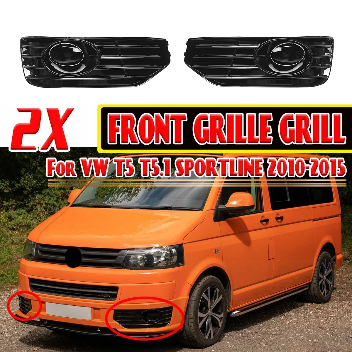 

Gloss Black Car Front Left Right Bumper Fog Light Grille Fog Lamp Cover Grill For VOLKSWAGEN For VW T5 T5.1 SPORTLINE 2010-2015