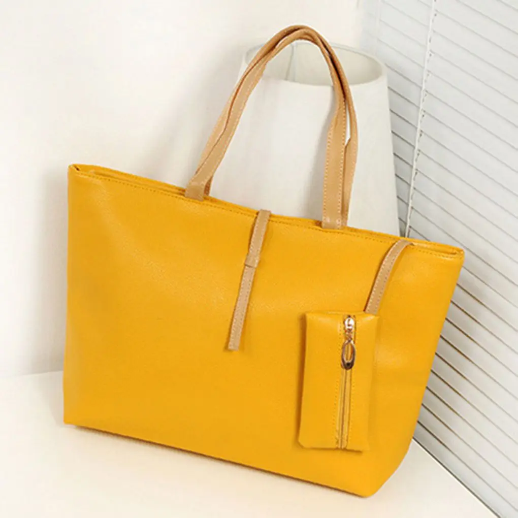 

Women Girls Belt Buckle Solid Color PU Handbags with Zipper Small Pocket Portable Shoulder Bags Tote Bags