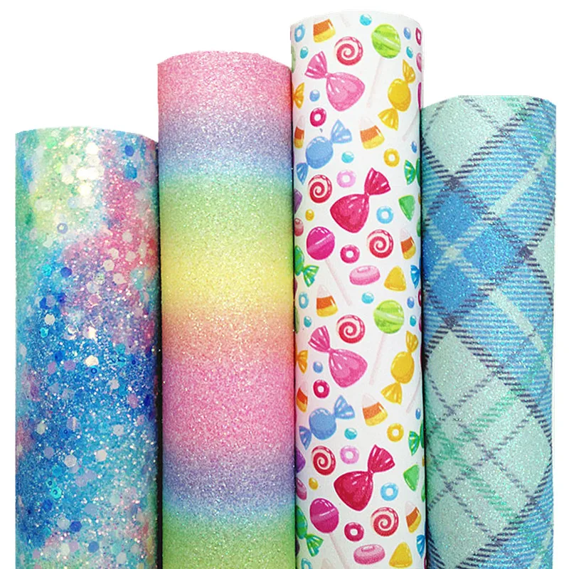 Радужные объемные блестящие кожаные листы конфеты индивидуальные тканевые из