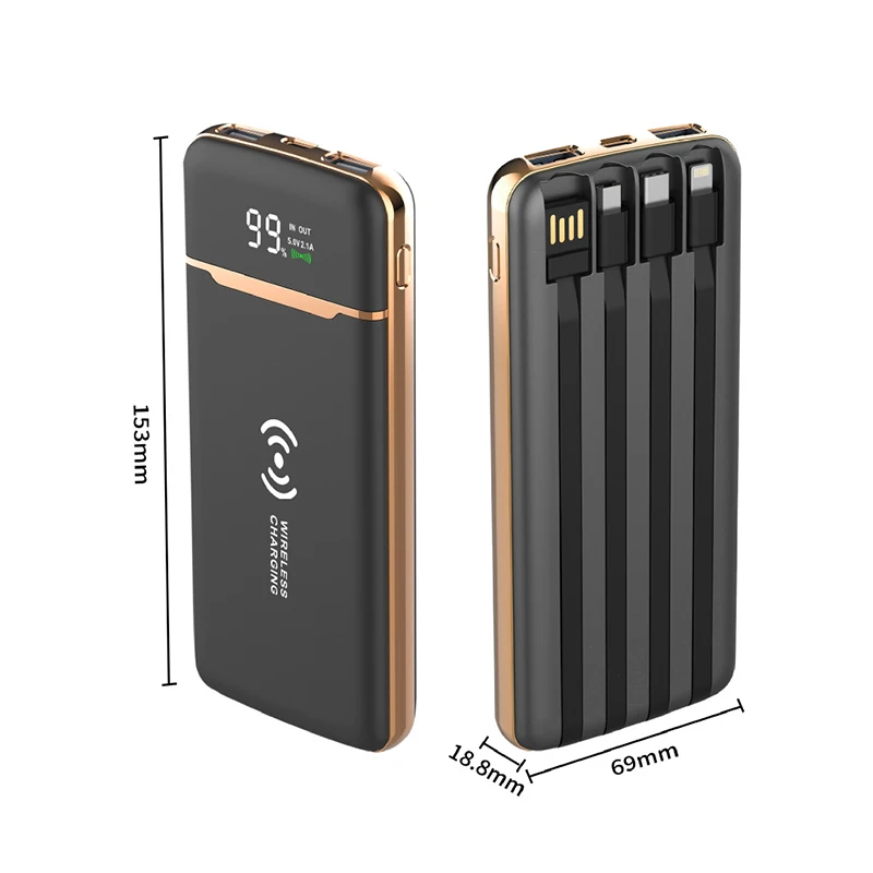 Беспроводное зарядное устройство 20000 мАч Power Bank с 4 кабелями портативный внешний