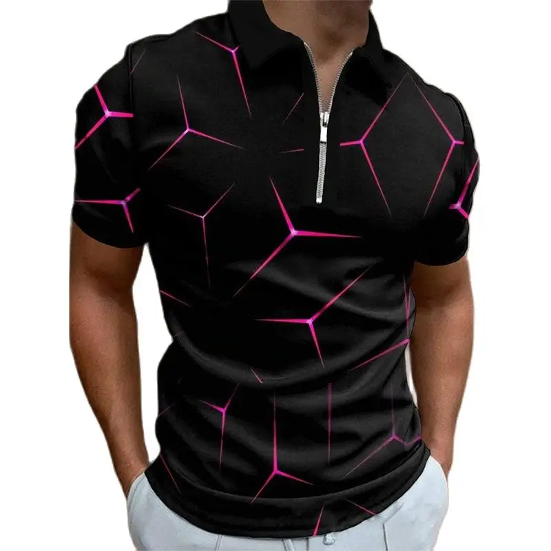 T-Shirt traspirante con collo a cerniera con stampa 3D dinamica a manica corta da uomo 2022 nuova di alta qualità футболка оверсайз