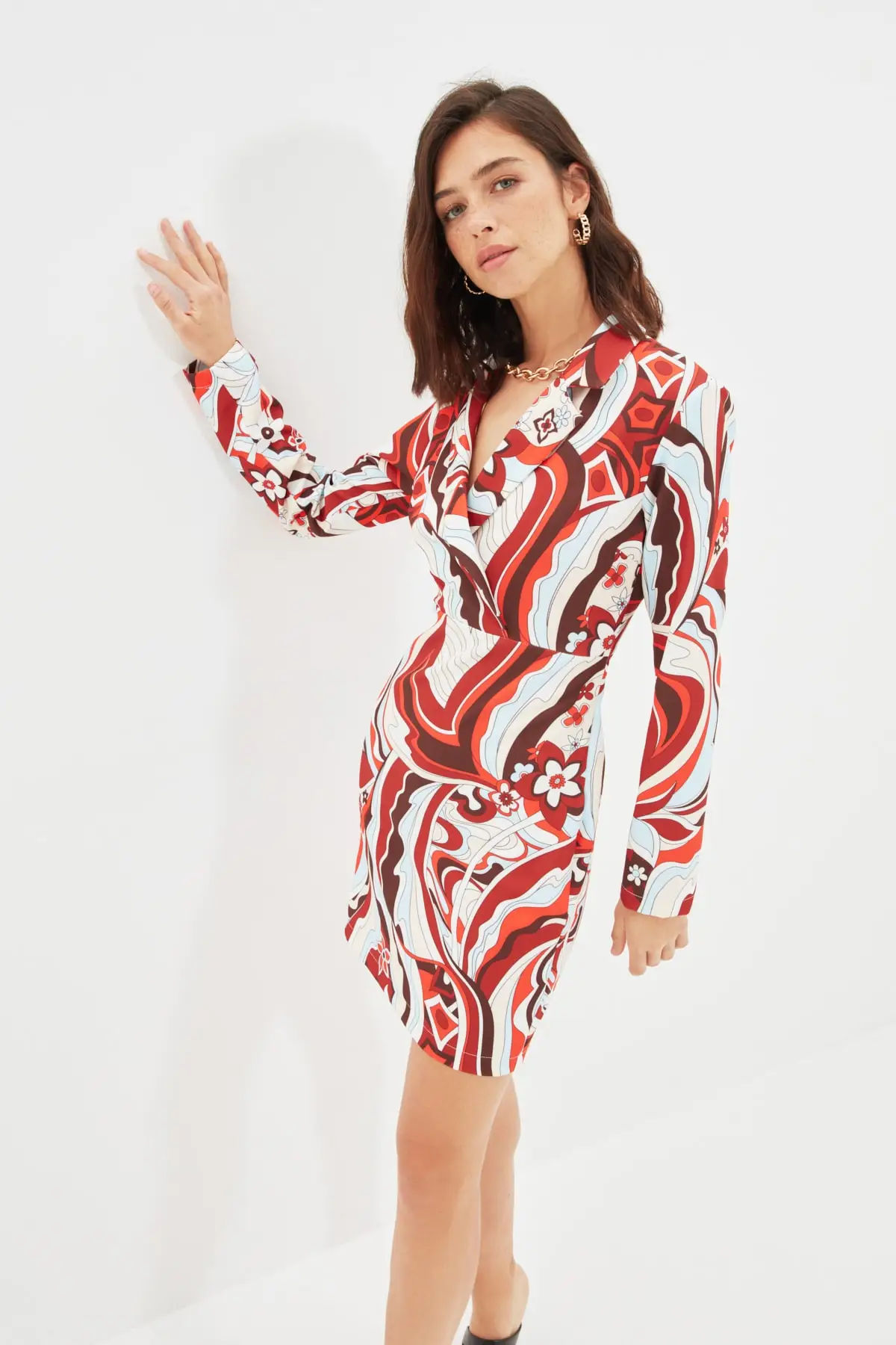 

Trendyol Patterned Coat Collar Dress TWOAW22EL0758