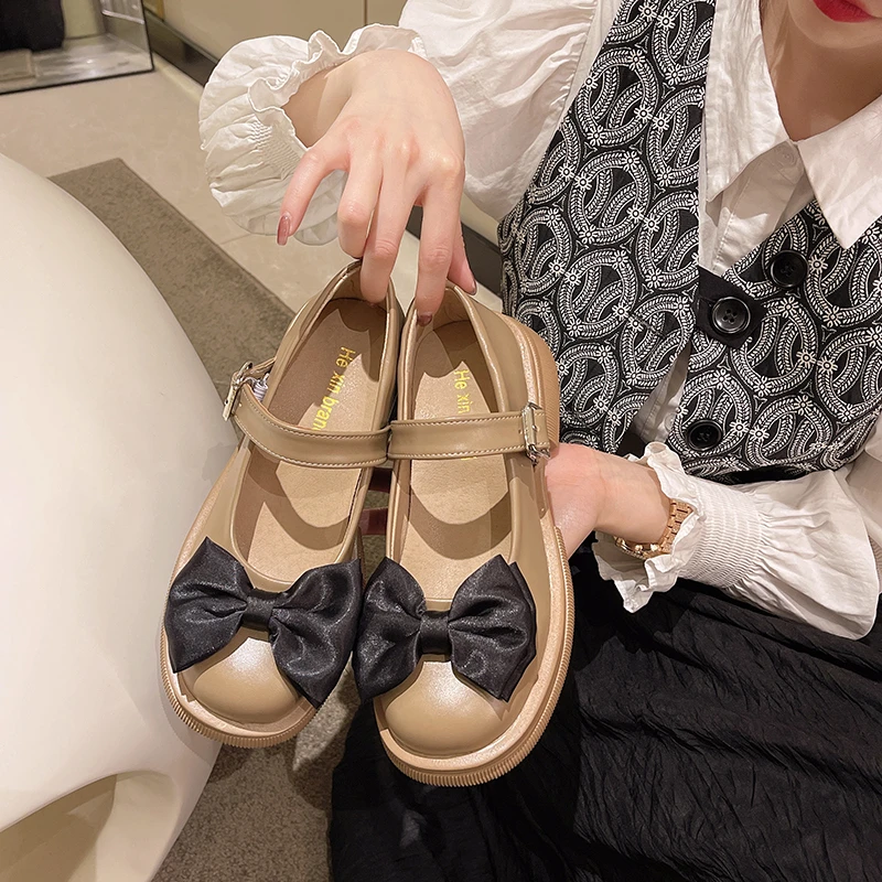 

Женские туфли на платформе с бантом, женские туфли-оксфорды на низком каблуке, Классические Кожаные сабо с бабочками, новинка, Мэри Джейн, с ...