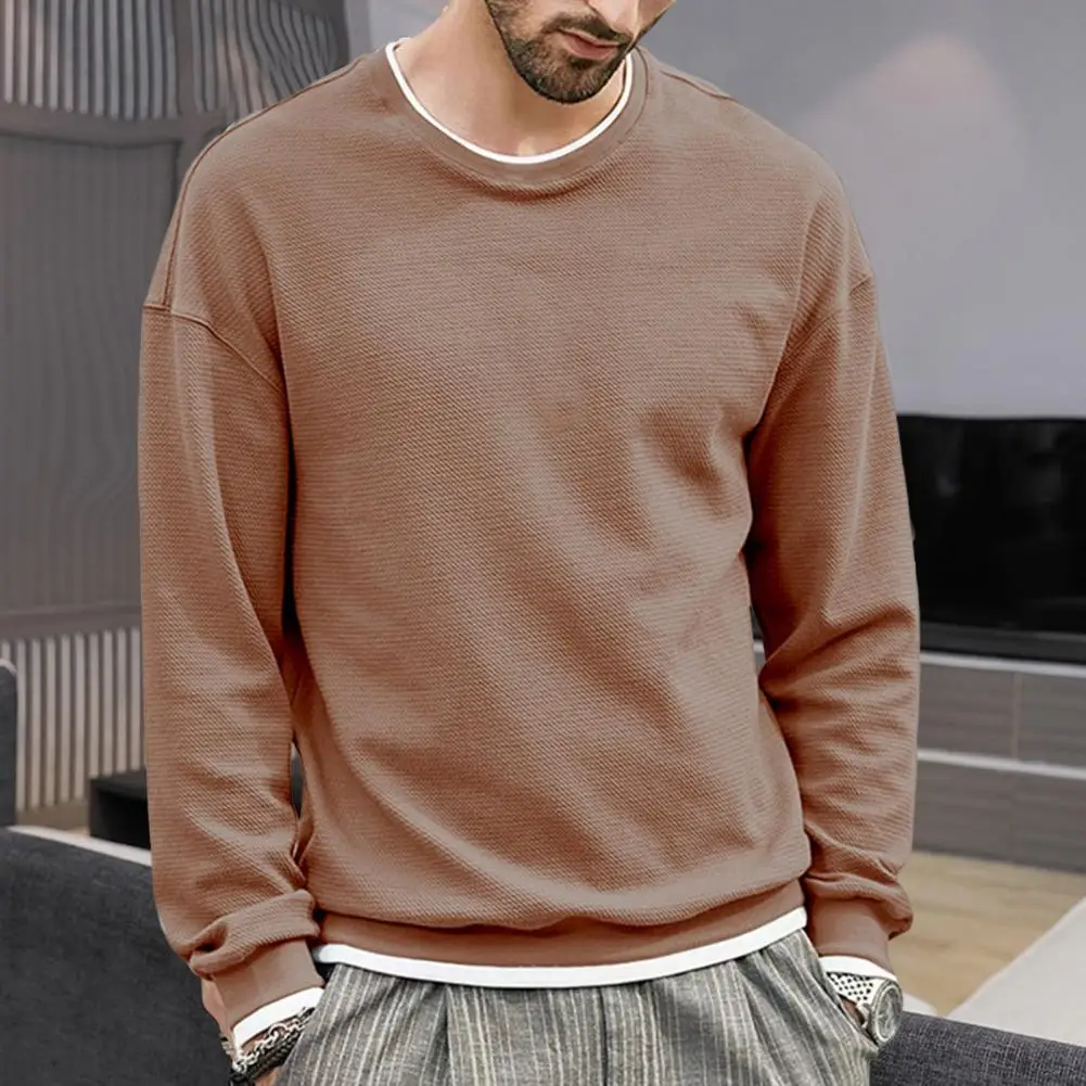 

Fashion Men T-shirt Crew Neck Handsome Pullover Top Solid Color Basic Top Pullover T-shirt