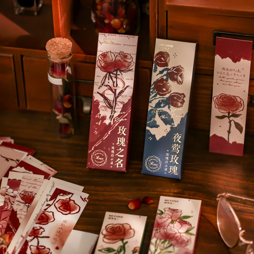 

30Pcs Rose Paper Bookmark Book Accessories Marque Page Stationery Flowers Book Mark Separador De Libro School Supplies Bookmarks