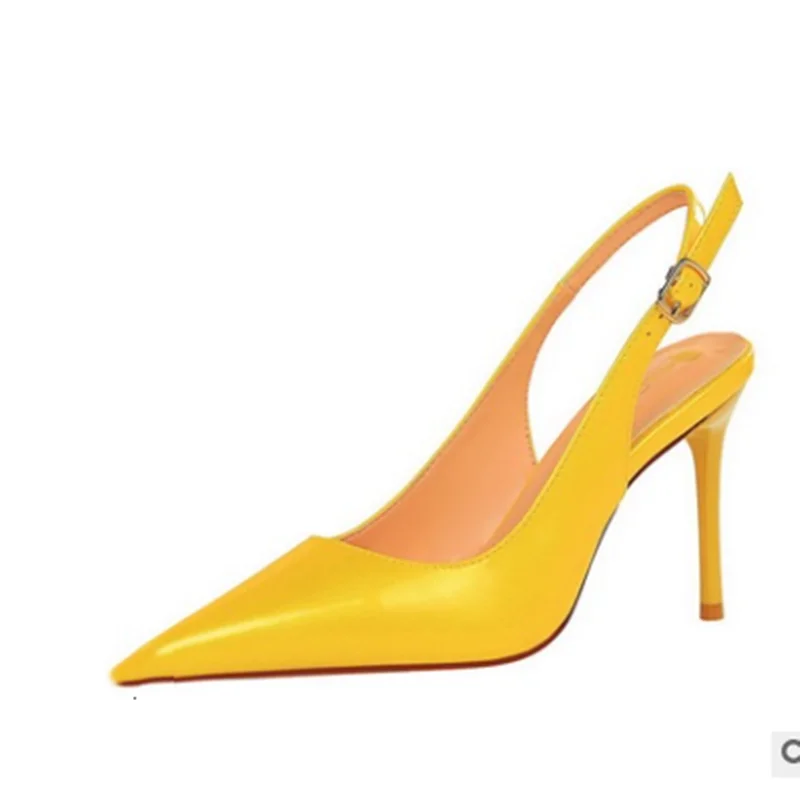 

Women Shiny Single Shoes Sword Month Back Buckle Strap 9.5 & 7cm Thin Heels Simple Classic Plain Slip-ons For Party Nigh Club 43