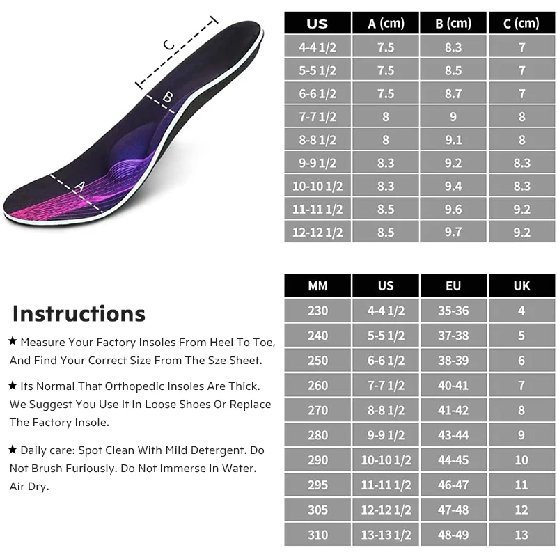 3ANGNI Plantar Fasciitis Feet Insoles Arch Supports Orthotics Shoes Inserts for Relieve Flat Feet High Arch Foot Pain