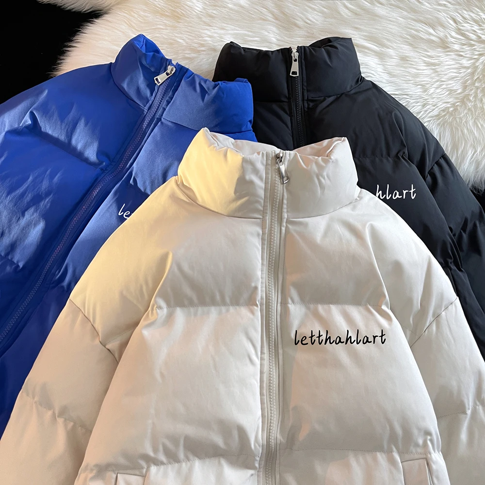 Winter Basick Letter Print Puffer Jacket  Korean Fashion Trends Thick Solid Stand Collar Streetwear Teenage Loose Padded Parkas
