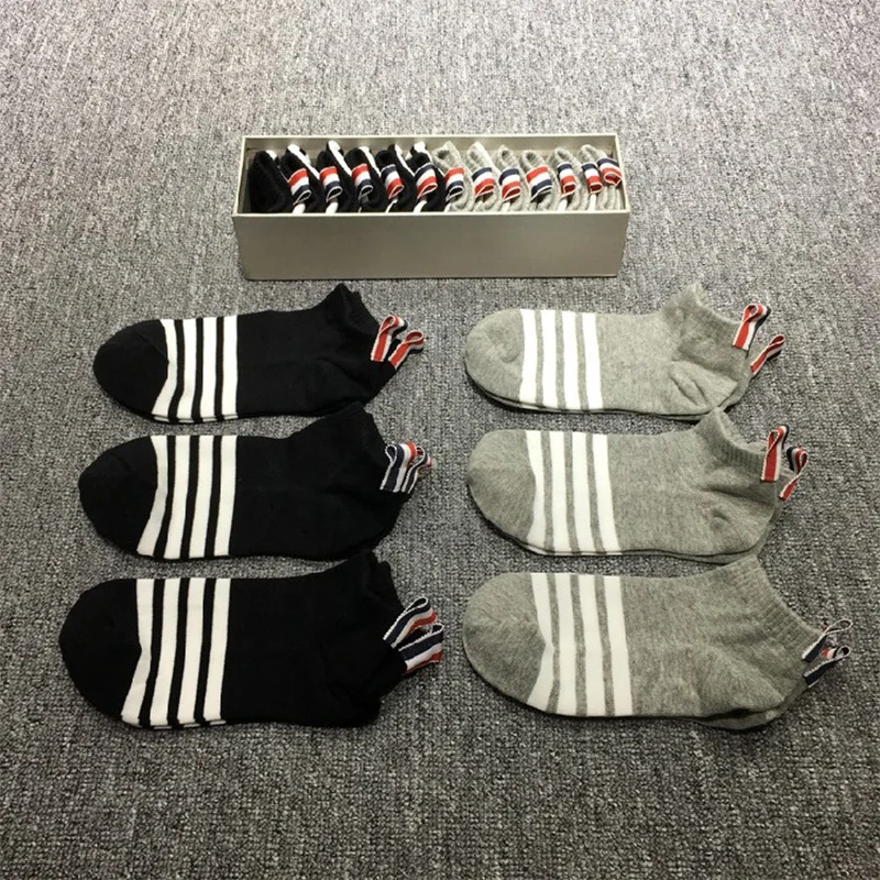 

THOM TB Invisible Men Women Cotton Striped No Show Casual Sock Sports Crew Soft Ankle Ins Socks 1/3/6 Pairs High Quality