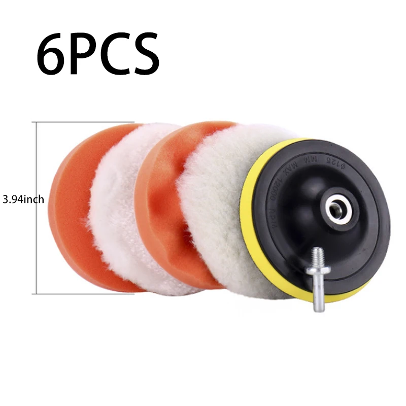 

6PCS 4Inch Car Polishing Sponge Pad Set Car Beauty Polishing and Waxing Sponge Plate Flat Wave Type Electric Drill Accessories