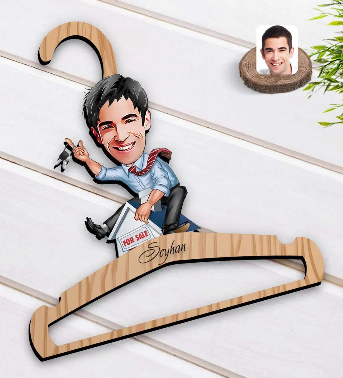 

Персонализированный мужской агент по недвижимости, карикатура на деревянное платье асанитаре 1